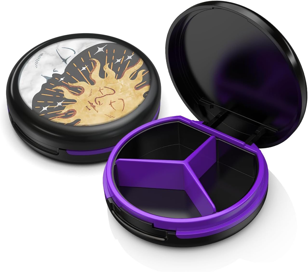 Serfeymi Small Pill Box - 3 Compartments Portable Pill Box for Purse Pocket, Compact Mini Travel Pill Case - Suitable for Medicine, Vitamin, Fish Oil, Supplements - White(Logo)