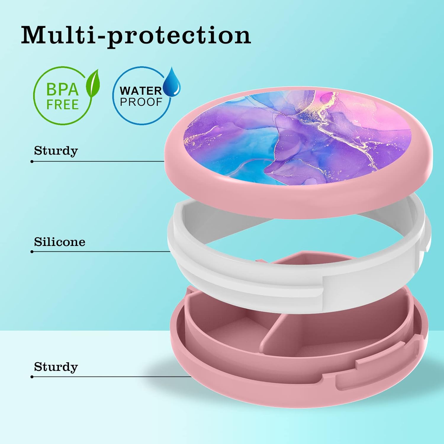 Serfeymi Small Pill Box - 3 Compartments Portable Pill Box for Purse Pocket, Compact Mini Travel Pill Case - Suitable for Medicine, Vitamin, Fish Oil, Supplements - White(Logo)