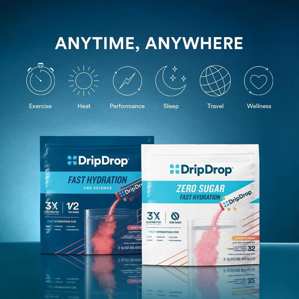 DripDrop Hydration Packets - Fruit Punch - Single Serve Electrolytes Powder Drink Mix - Non-GMO, Gluten Free, Vegan - 32 Sticks