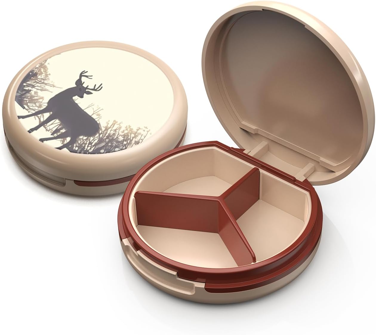 Serfeymi Small Pill Box - 3 Compartments Portable Pill Box for Purse Pocket, Compact Mini Travel Pill Case - Suitable for Medicine, Vitamin, Fish Oil, Supplements - White(Logo)