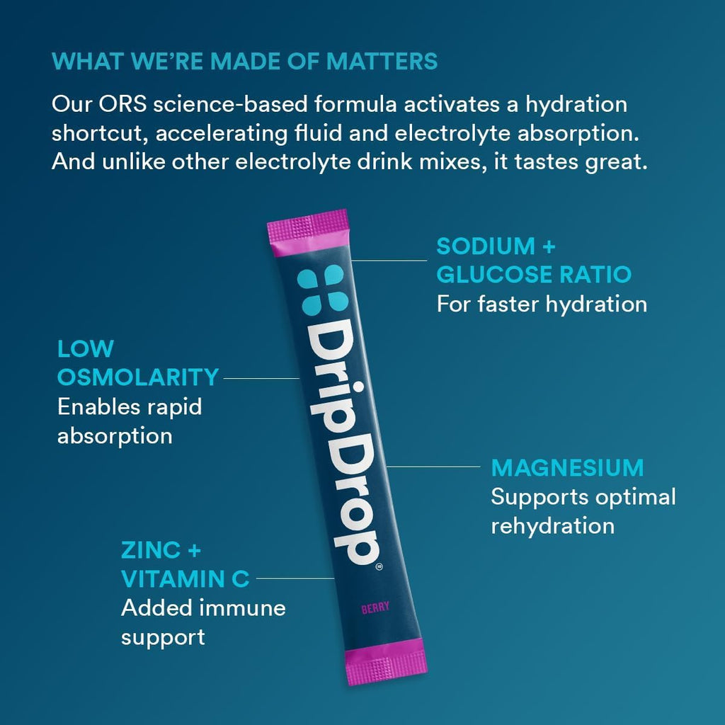 DripDrop Hydration Packets - Fruit Punch - Single Serve Electrolytes Powder Drink Mix - Non-GMO, Gluten Free, Vegan - 32 Sticks