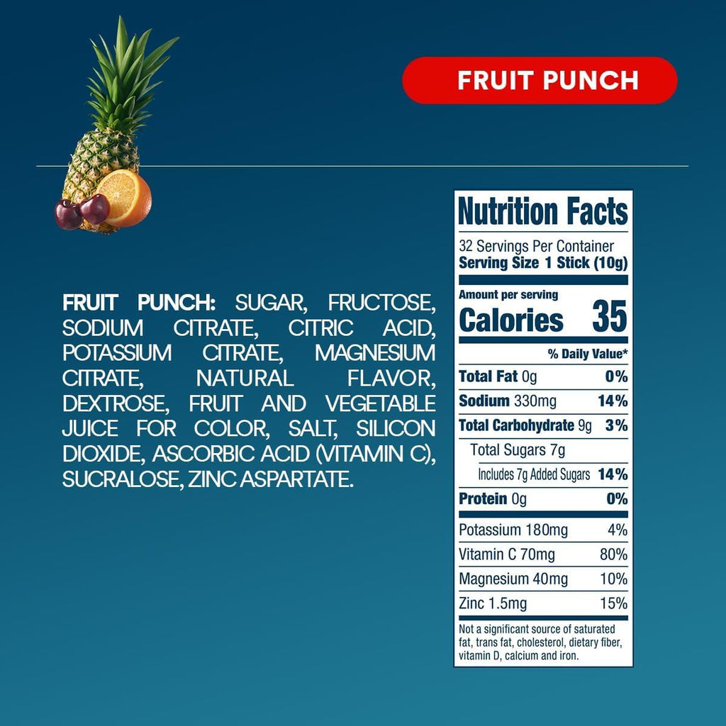 DripDrop Hydration Packets - Fruit Punch - Single Serve Electrolytes Powder Drink Mix - Non-GMO, Gluten Free, Vegan - 32 Sticks