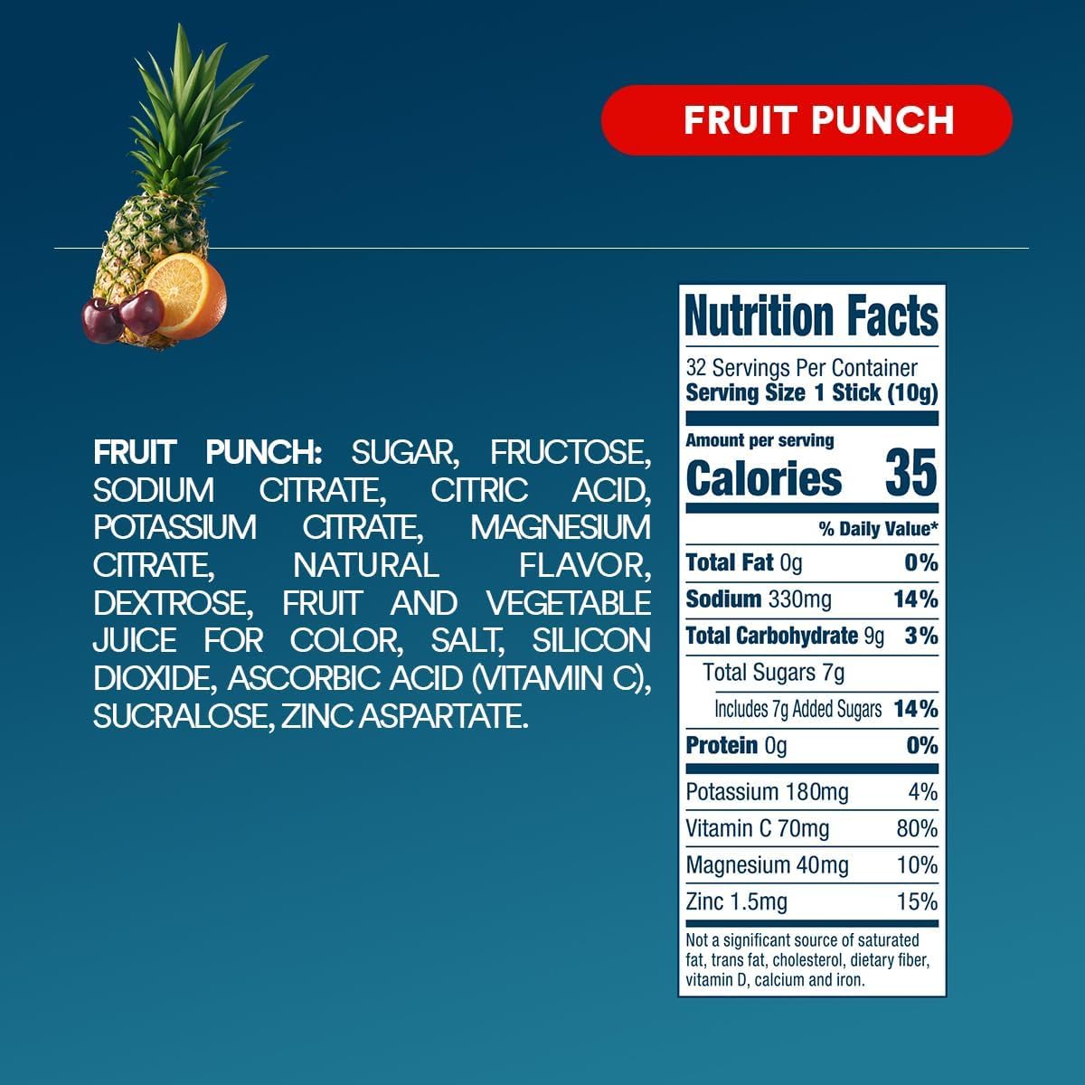 DripDrop Hydration Packets - Fruit Punch - Single Serve Electrolytes Powder Drink Mix - Non-GMO, Gluten Free, Vegan - 32 Sticks