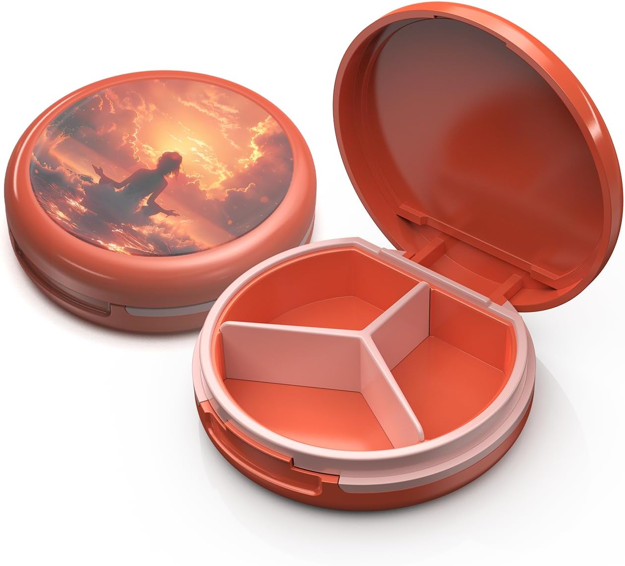 Serfeymi Small Pill Box - 3 Compartments Portable Pill Box for Purse Pocket, Compact Mini Travel Pill Case - Suitable for Medicine, Vitamin, Fish Oil, Supplements - White(Logo)