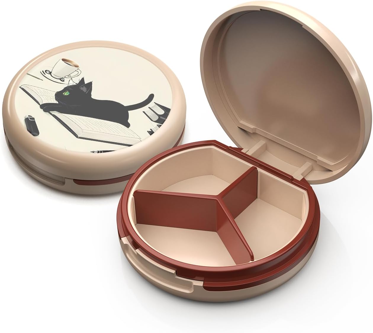 Serfeymi Small Pill Box - 3 Compartments Portable Pill Box for Purse Pocket, Compact Mini Travel Pill Case - Suitable for Medicine, Vitamin, Fish Oil, Supplements - White(Logo)