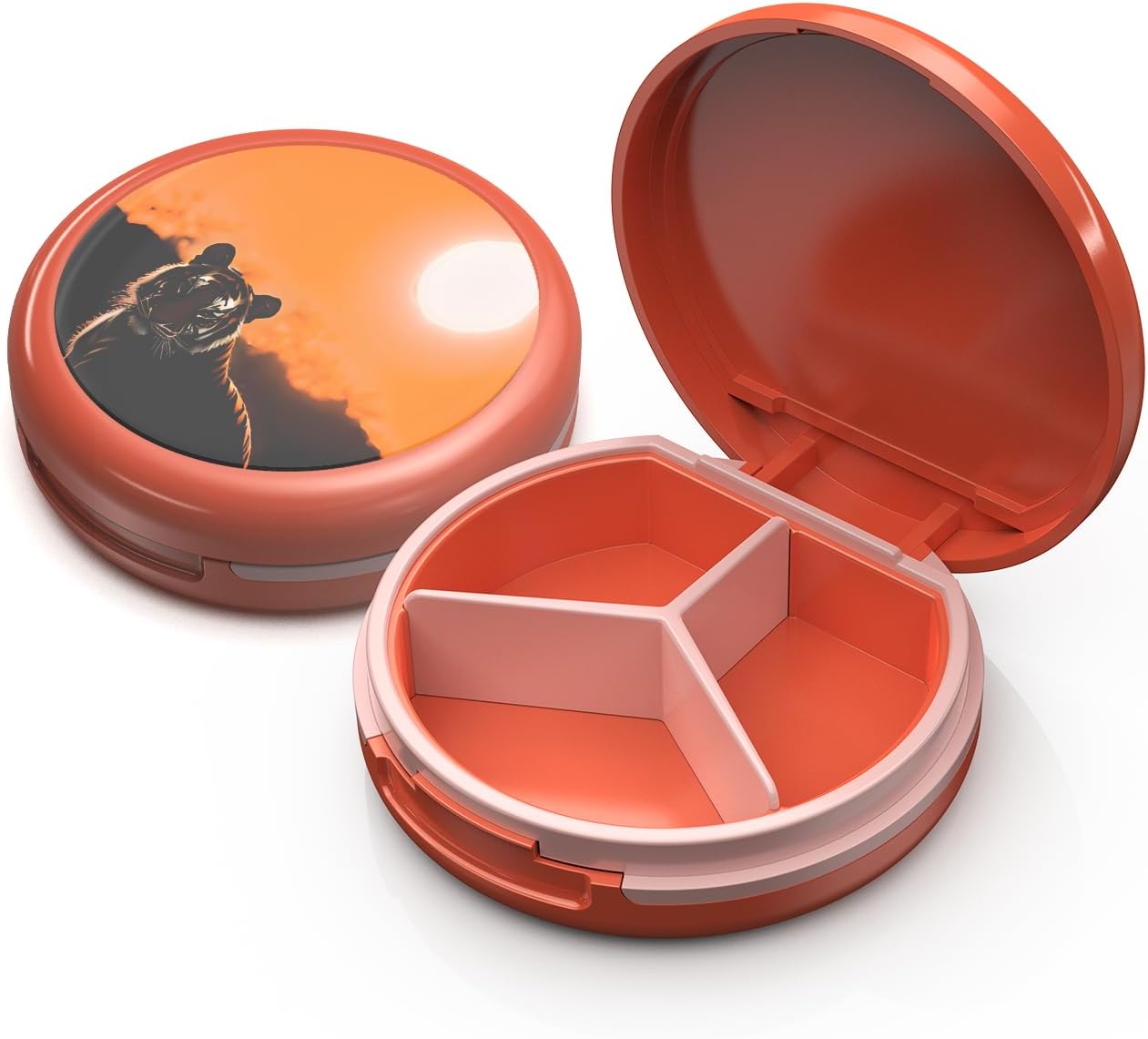 Serfeymi Small Pill Box - 3 Compartments Portable Pill Box for Purse Pocket, Compact Mini Travel Pill Case - Suitable for Medicine, Vitamin, Fish Oil, Supplements - White(Logo)