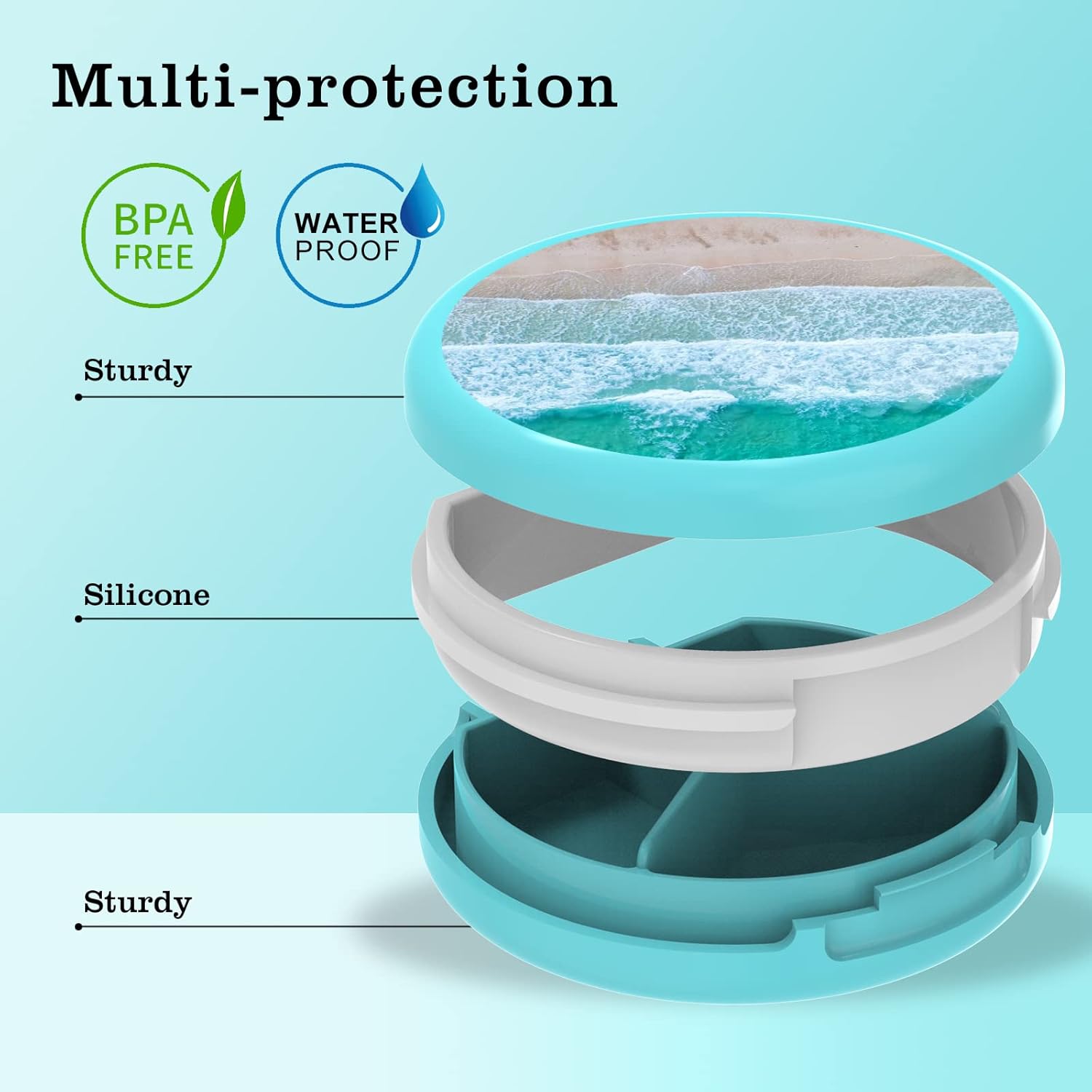 Serfeymi Small Pill Box - 3 Compartments Portable Pill Box for Purse Pocket, Compact Mini Travel Pill Case - Suitable for Medicine, Vitamin, Fish Oil, Supplements - White(Logo)