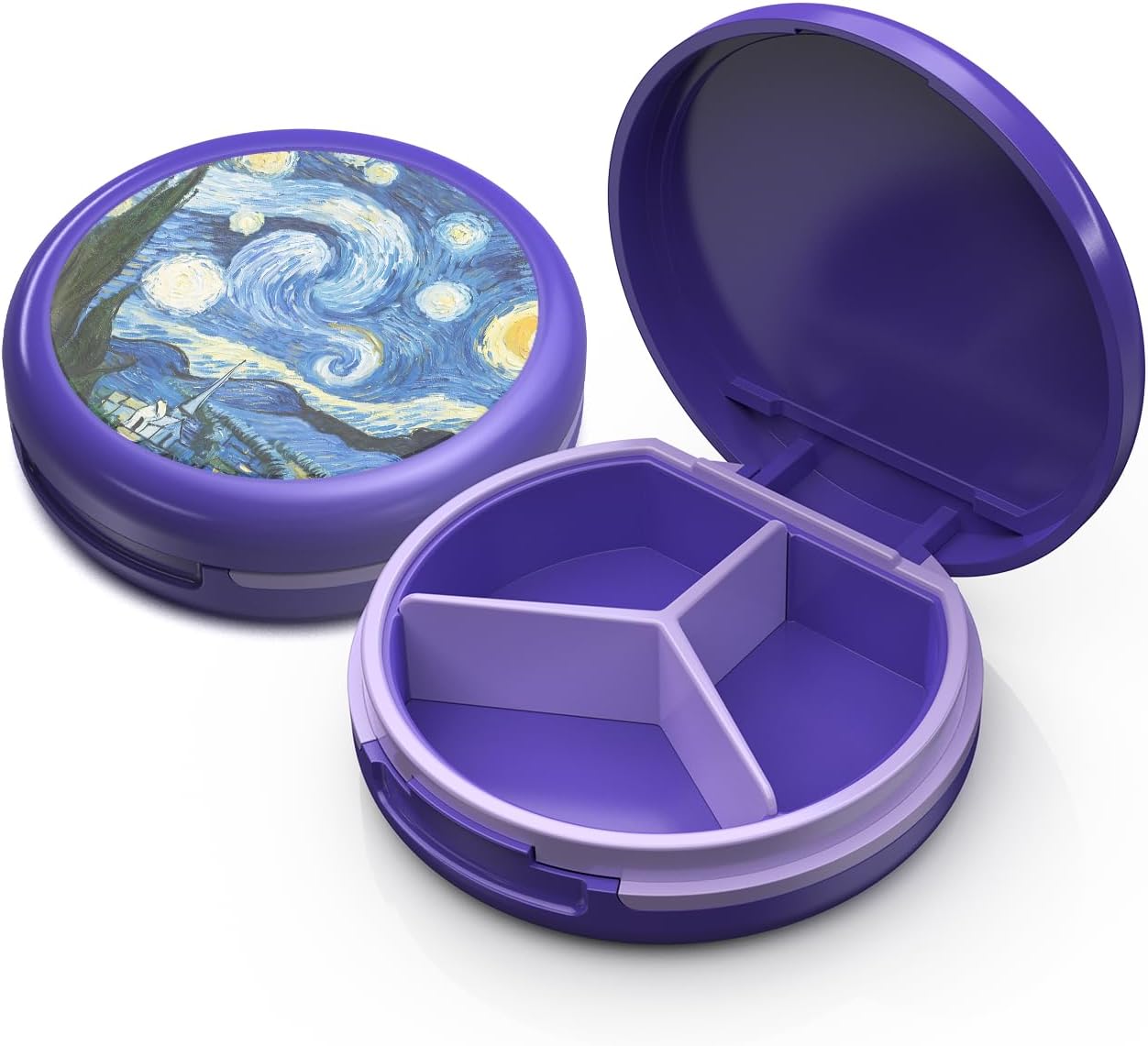 Serfeymi Small Pill Box - 3 Compartments Portable Pill Box for Purse Pocket, Compact Mini Travel Pill Case - Suitable for Medicine, Vitamin, Fish Oil, Supplements - White(Logo)