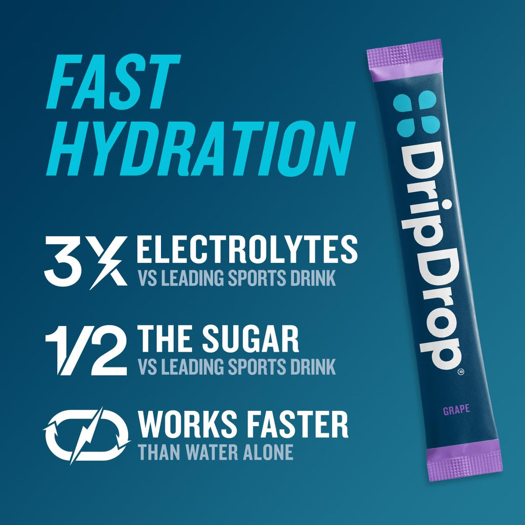 DripDrop Hydration Packets - Fruit Punch - Single Serve Electrolytes Powder Drink Mix - Non-GMO, Gluten Free, Vegan - 32 Sticks