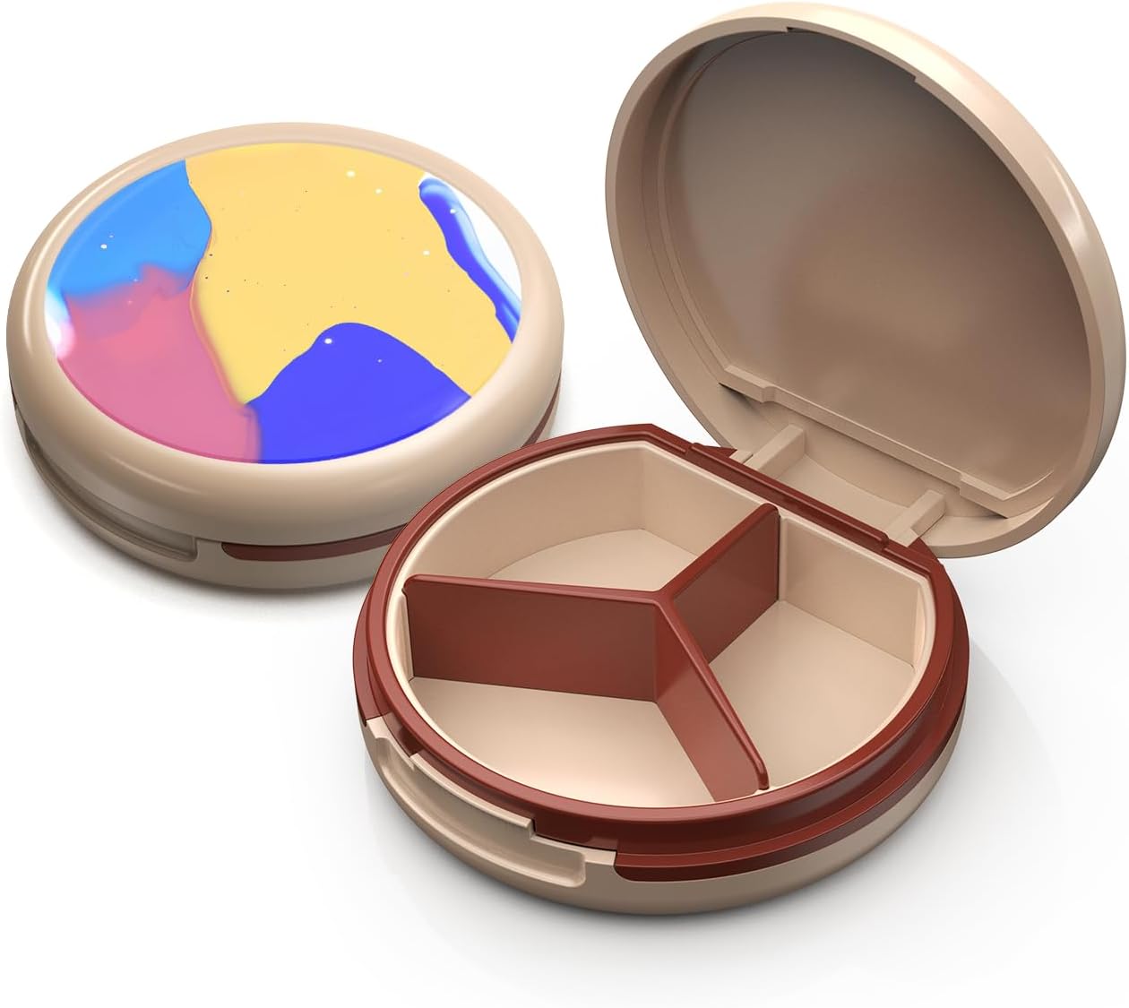 Serfeymi Small Pill Box - 3 Compartments Portable Pill Box for Purse Pocket, Compact Mini Travel Pill Case - Suitable for Medicine, Vitamin, Fish Oil, Supplements - White(Logo)