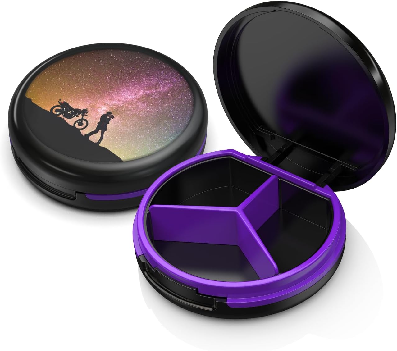 Serfeymi Small Pill Box - 3 Compartments Portable Pill Box for Purse Pocket, Compact Mini Travel Pill Case - Suitable for Medicine, Vitamin, Fish Oil, Supplements - White(Logo)