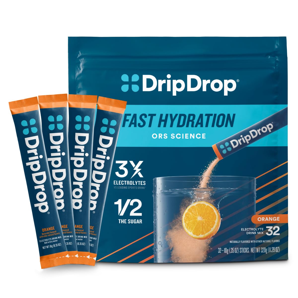 DripDrop Hydration Packets - Fruit Punch - Single Serve Electrolytes Powder Drink Mix - Non-GMO, Gluten Free, Vegan - 32 Sticks