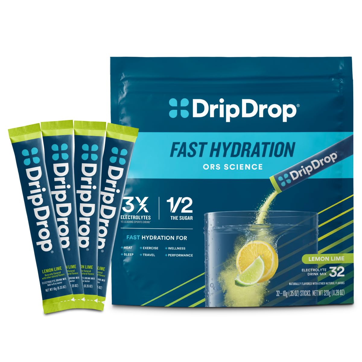 DripDrop Hydration Packets - Fruit Punch - Single Serve Electrolytes Powder Drink Mix - Non-GMO, Gluten Free, Vegan - 32 Sticks