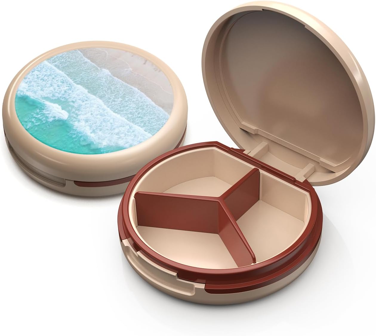 Serfeymi Small Pill Box - 3 Compartments Portable Pill Box for Purse Pocket, Compact Mini Travel Pill Case - Suitable for Medicine, Vitamin, Fish Oil, Supplements - White(Logo)