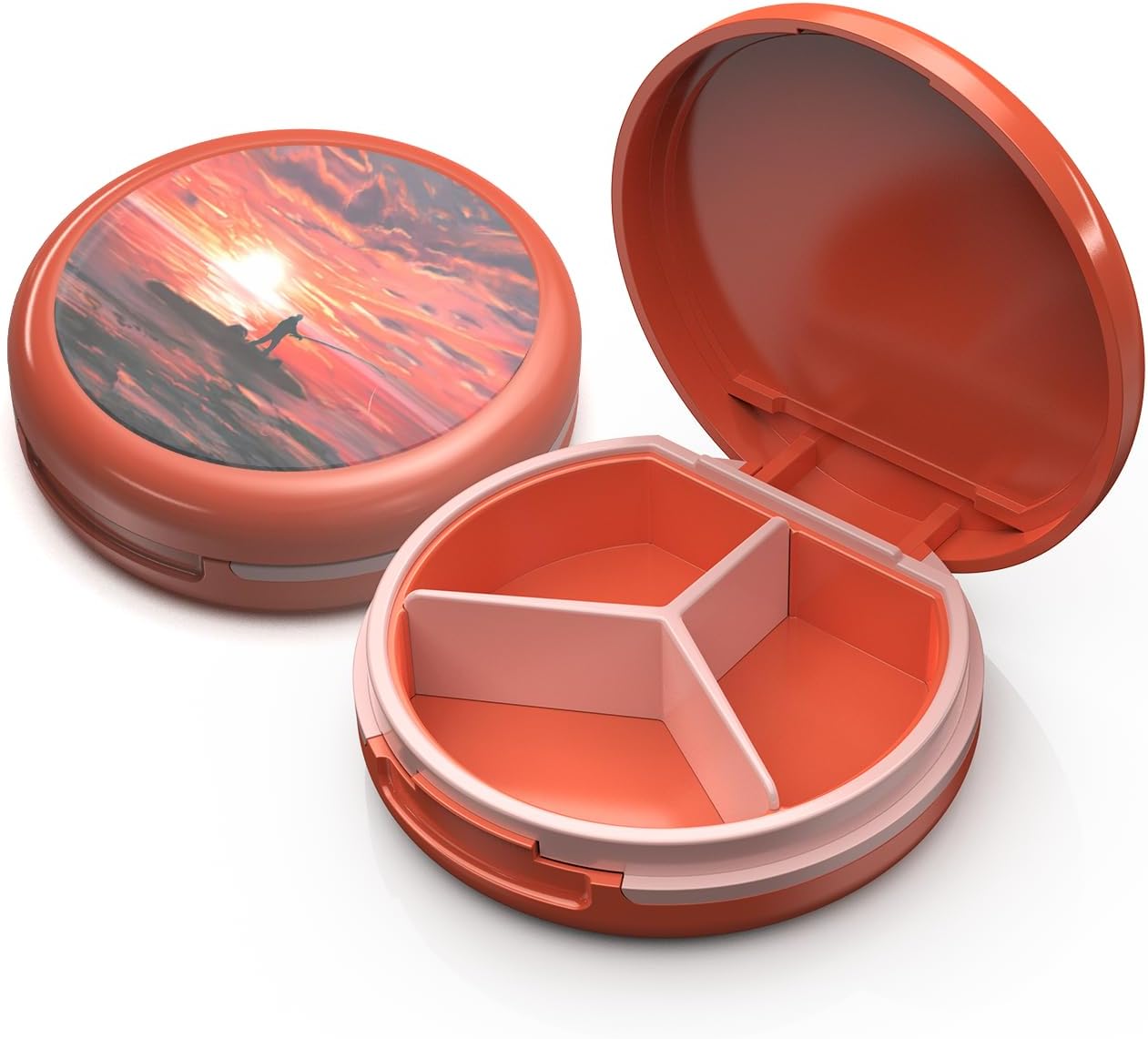 Serfeymi Small Pill Box - 3 Compartments Portable Pill Box for Purse Pocket, Compact Mini Travel Pill Case - Suitable for Medicine, Vitamin, Fish Oil, Supplements - White(Logo)