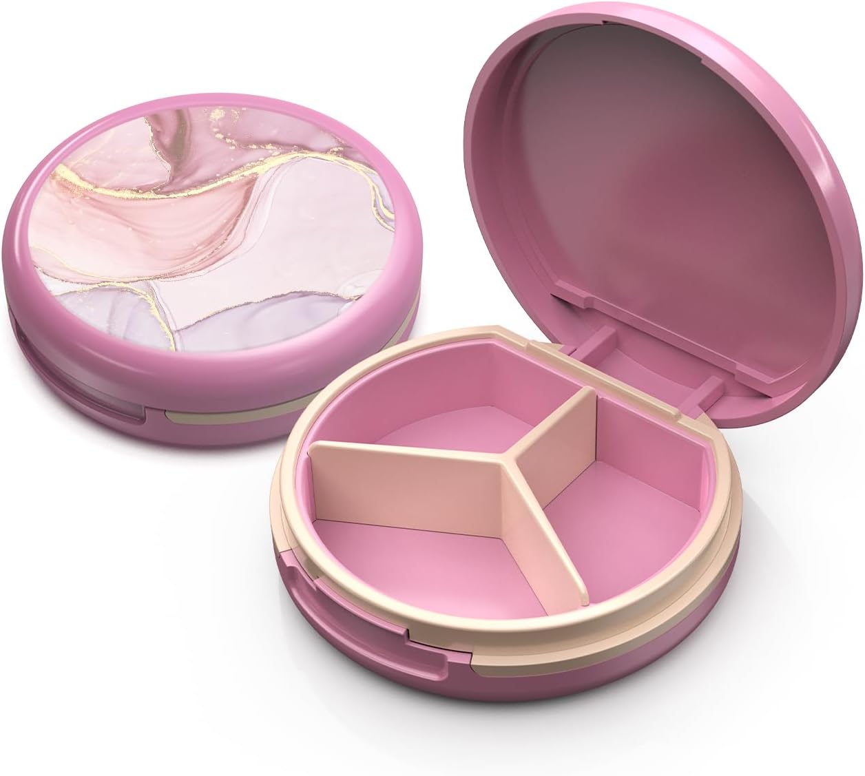 Serfeymi Small Pill Box - 3 Compartments Portable Pill Box for Purse Pocket, Compact Mini Travel Pill Case - Suitable for Medicine, Vitamin, Fish Oil, Supplements - White(Logo)