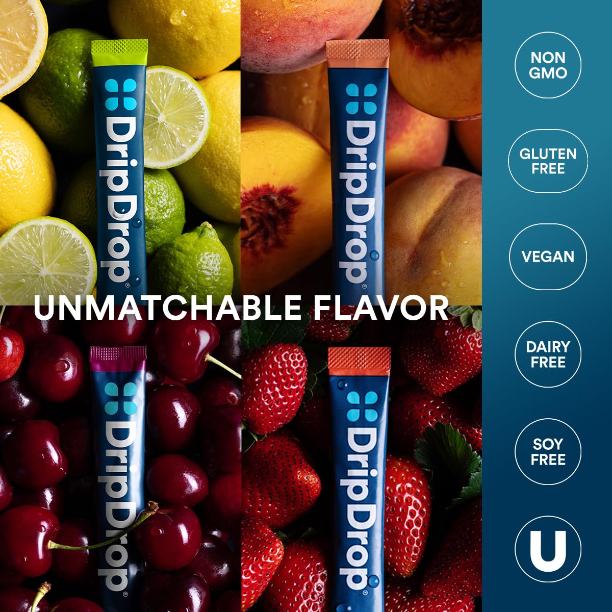 DripDrop Hydration Packets - Fruit Punch - Single Serve Electrolytes Powder Drink Mix - Non-GMO, Gluten Free, Vegan - 32 Sticks