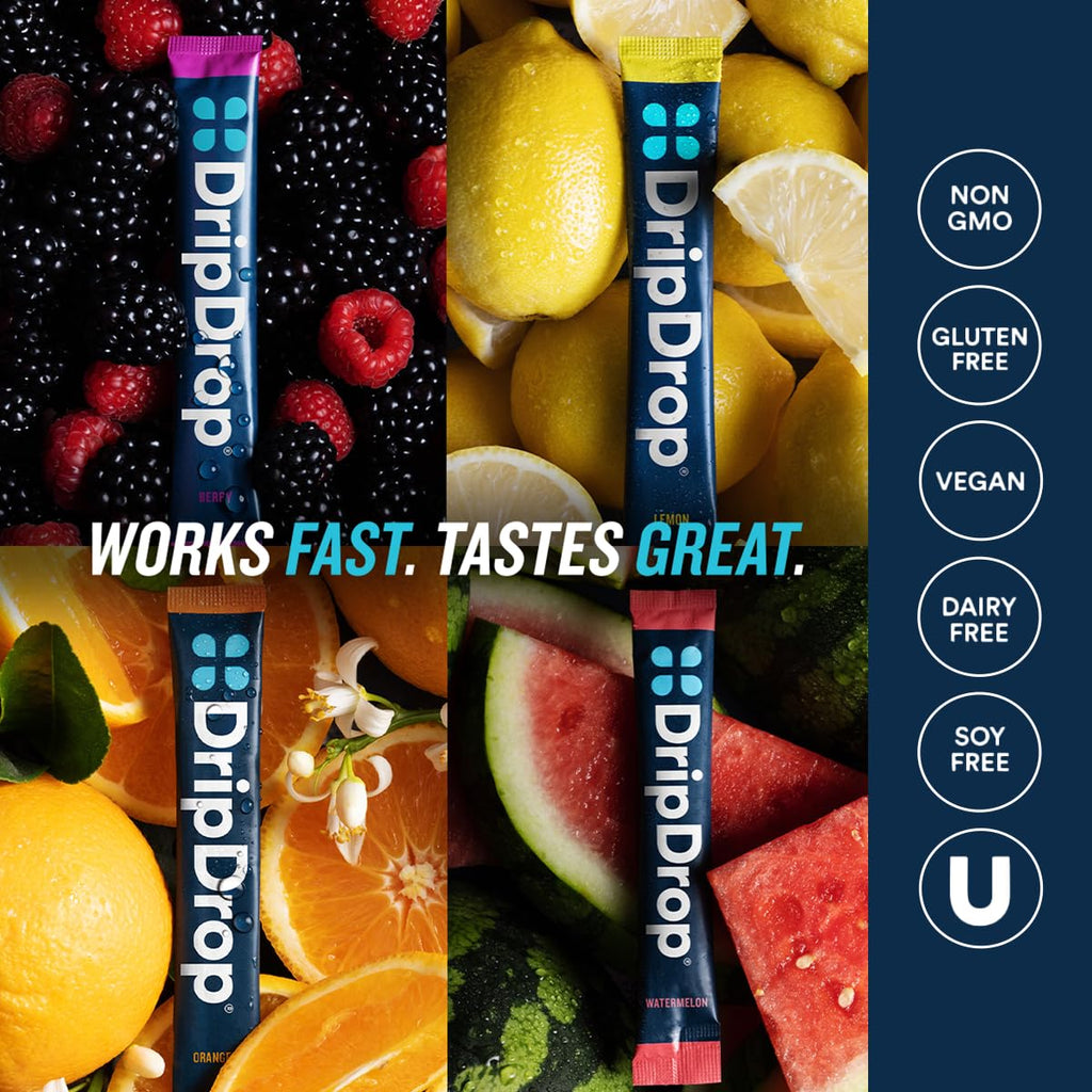 DripDrop Hydration Packets - Fruit Punch - Single Serve Electrolytes Powder Drink Mix - Non-GMO, Gluten Free, Vegan - 32 Sticks