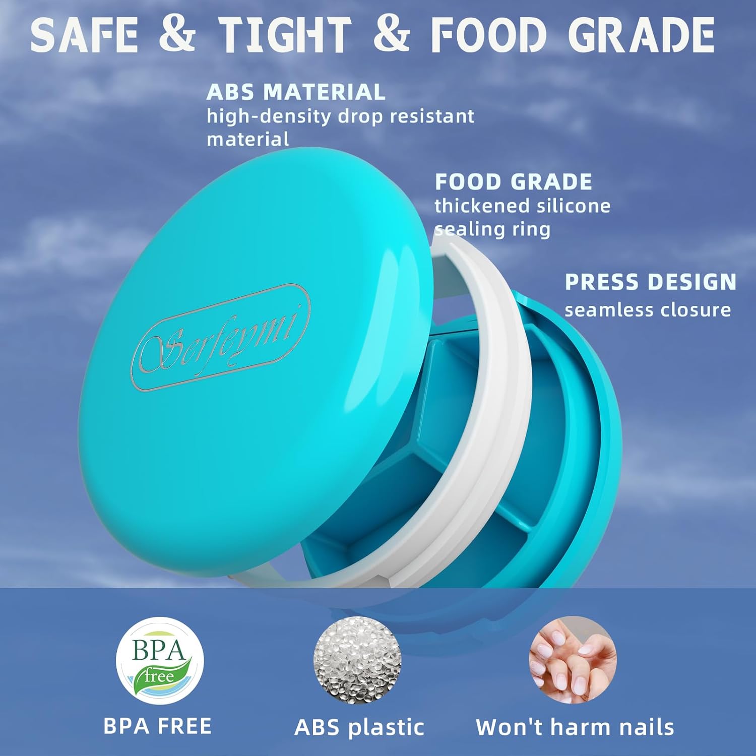 Serfeymi Small Pill Box - 3 Compartments Portable Pill Box for Purse Pocket, Compact Mini Travel Pill Case - Suitable for Medicine, Vitamin, Fish Oil, Supplements - White(Logo)