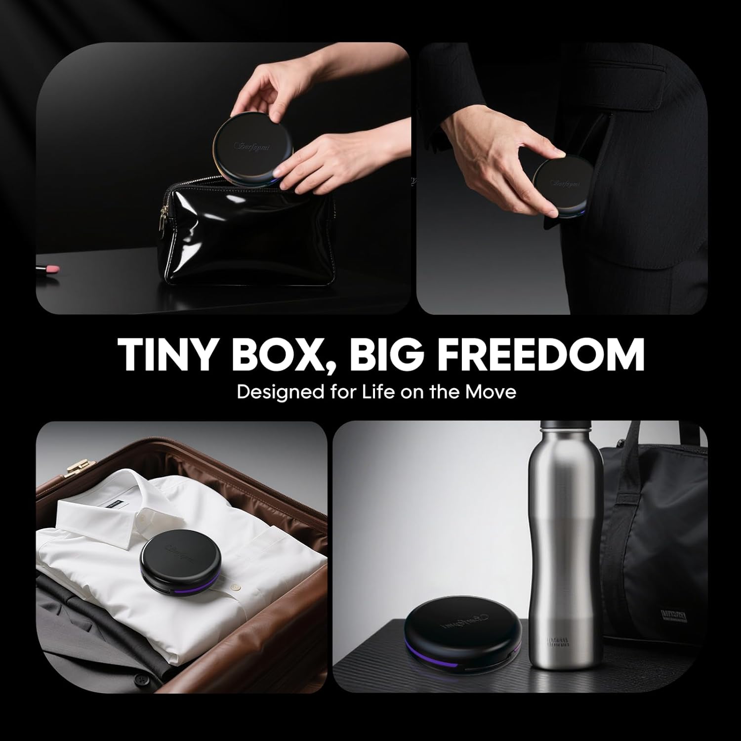 Serfeymi Small Pill Box - 3 Compartments Portable Pill Box for Purse Pocket, Compact Mini Travel Pill Case - Suitable for Medicine, Vitamin, Fish Oil, Supplements - White(Logo)