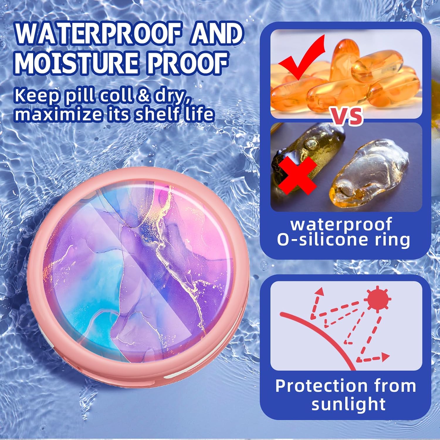 Serfeymi Small Pill Box - 3 Compartments Portable Pill Box for Purse Pocket, Compact Mini Travel Pill Case - Suitable for Medicine, Vitamin, Fish Oil, Supplements - White(Logo)