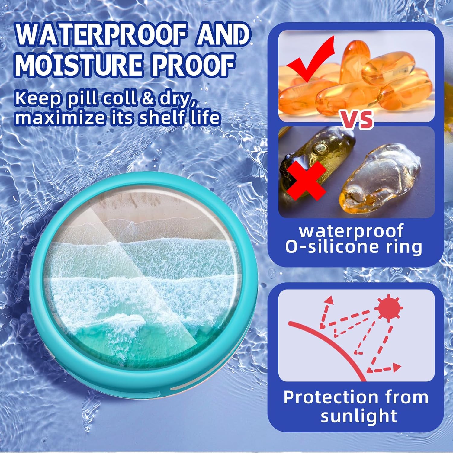 Serfeymi Small Pill Box - 3 Compartments Portable Pill Box for Purse Pocket, Compact Mini Travel Pill Case - Suitable for Medicine, Vitamin, Fish Oil, Supplements - White(Logo)