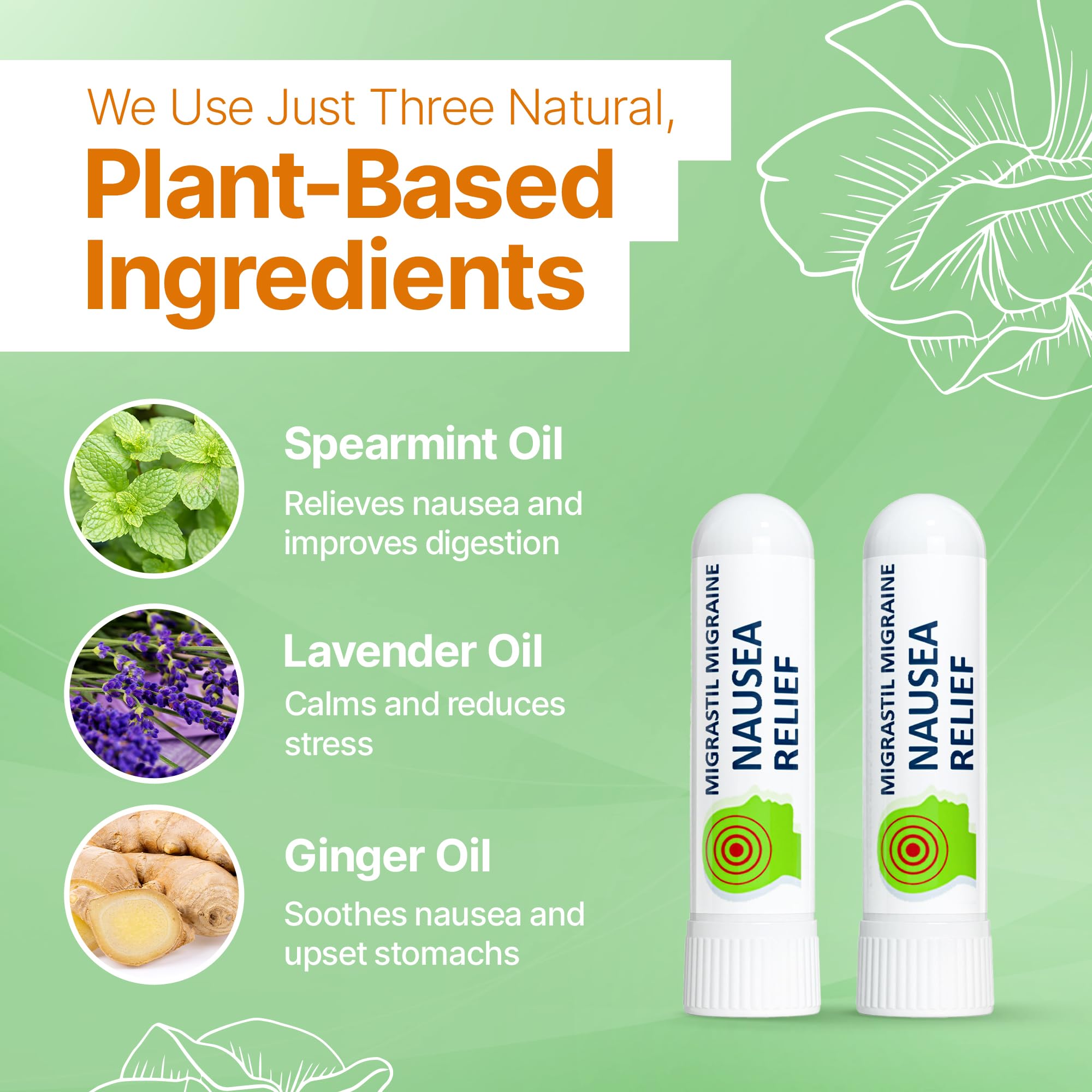 Basic Vigor Migrastil Nausea Inhaler (2-Pack) - Pocket Size Aromatherapy Stick for Queasiness - All Natural, Fast Acting Help