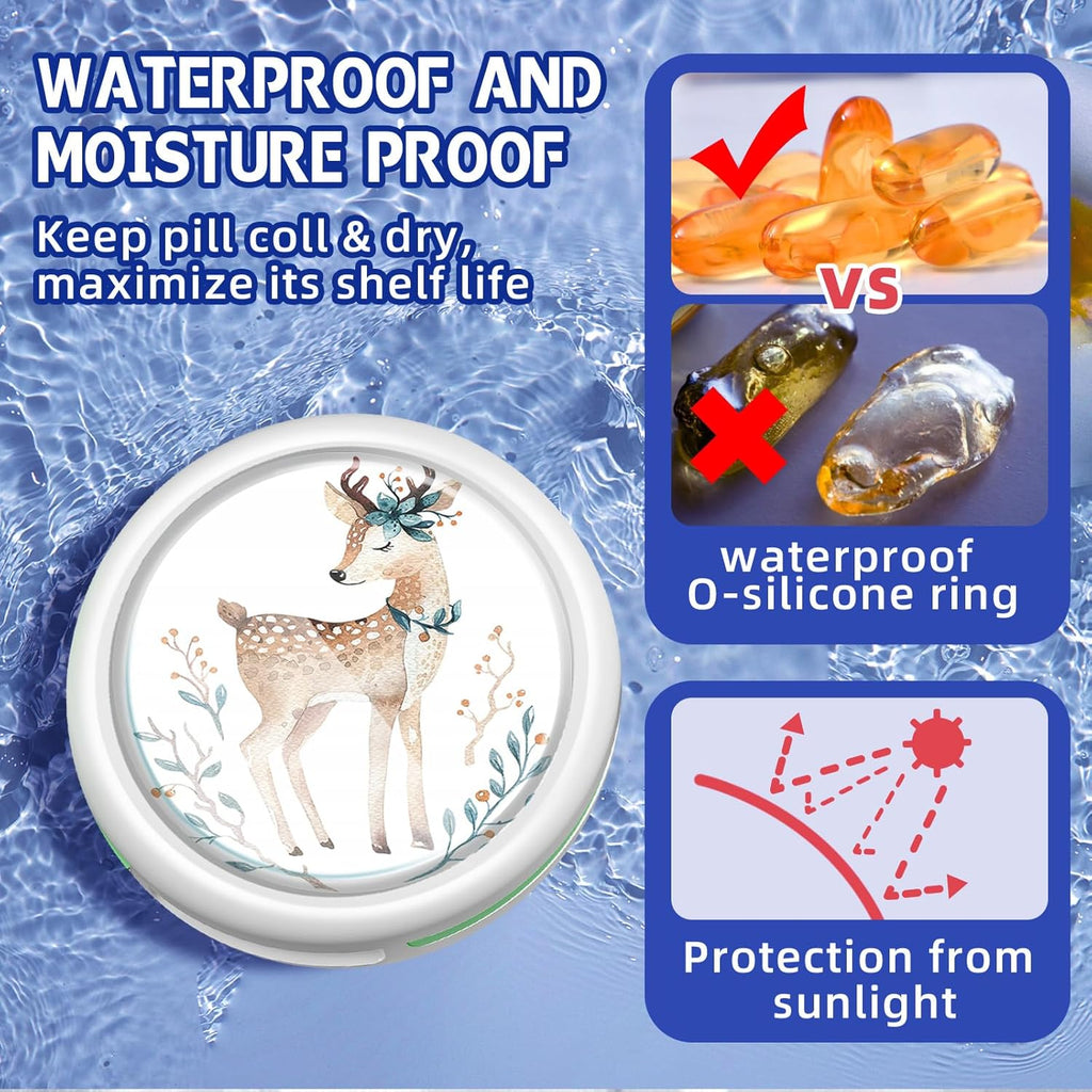 Serfeymi Small Pill Box - 3 Compartments Portable Pill Box for Purse Pocket, Compact Mini Travel Pill Case - Suitable for Medicine, Vitamin, Fish Oil, Supplements - White(Logo)